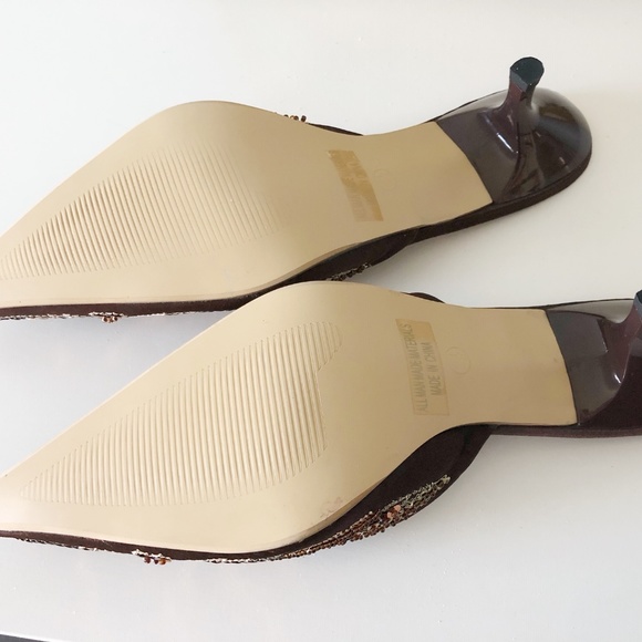 Restricted I Brown Sequin Kitten Heel Mules 8.5 - Picture 5 of 7